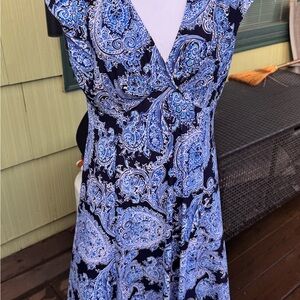 Jones Wear Blue and White Paisley Midi Dress